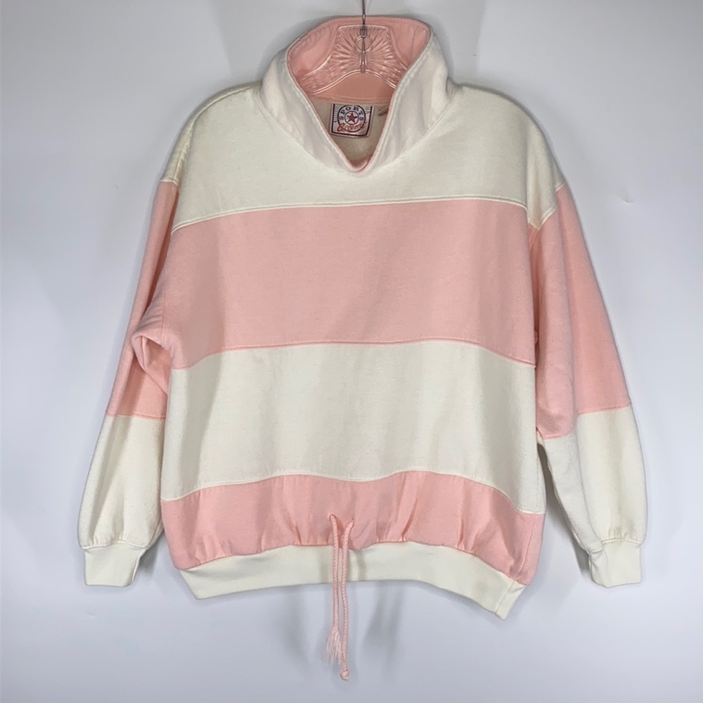 Vintage Sports Accent Pink White Striped Pullover Sweatshirt Size Small
